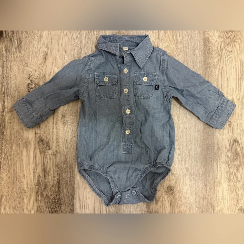OshKosh B'gosh Blue denim long sleeve onesie